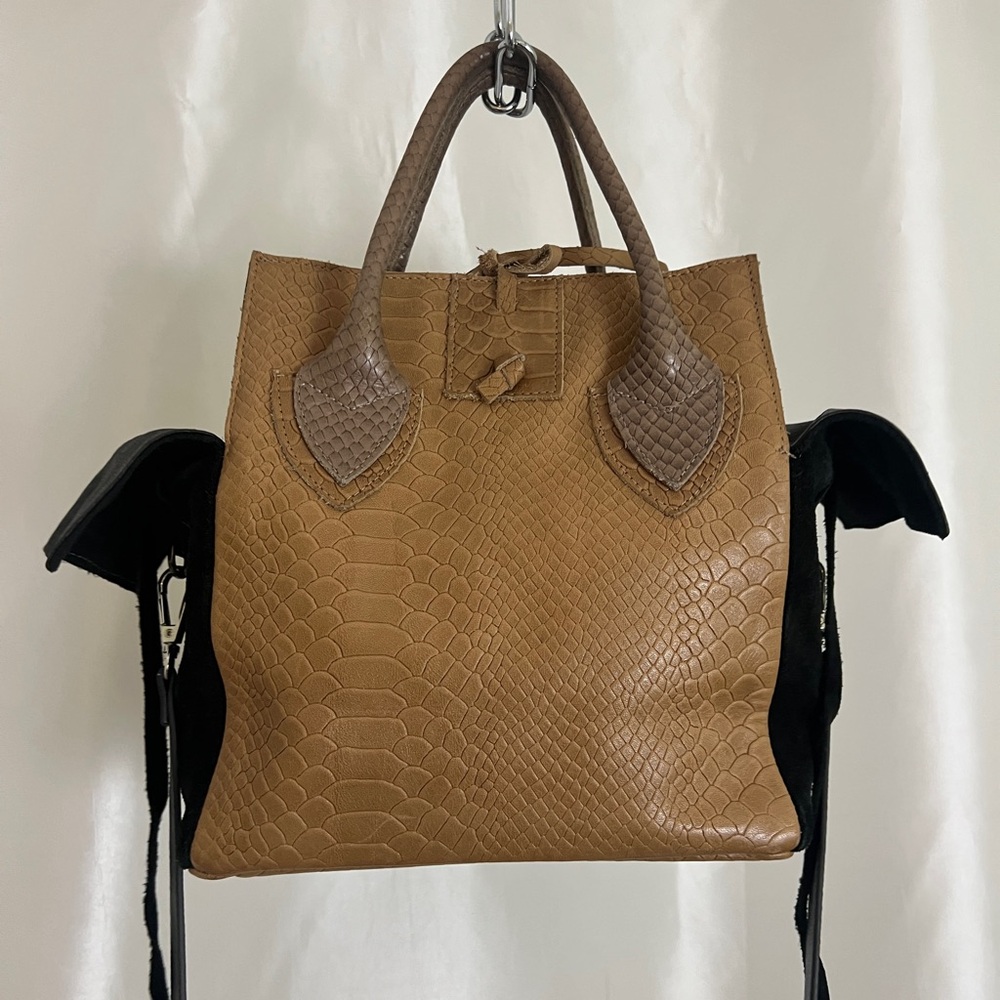 Let & Her Embossed Python Black/Tan Leather Small… - image 2